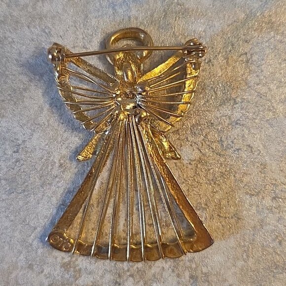 Angel Christmas Pin Brooch Signed TC Vintage 90s Gold-tone - Picture 4 of 6